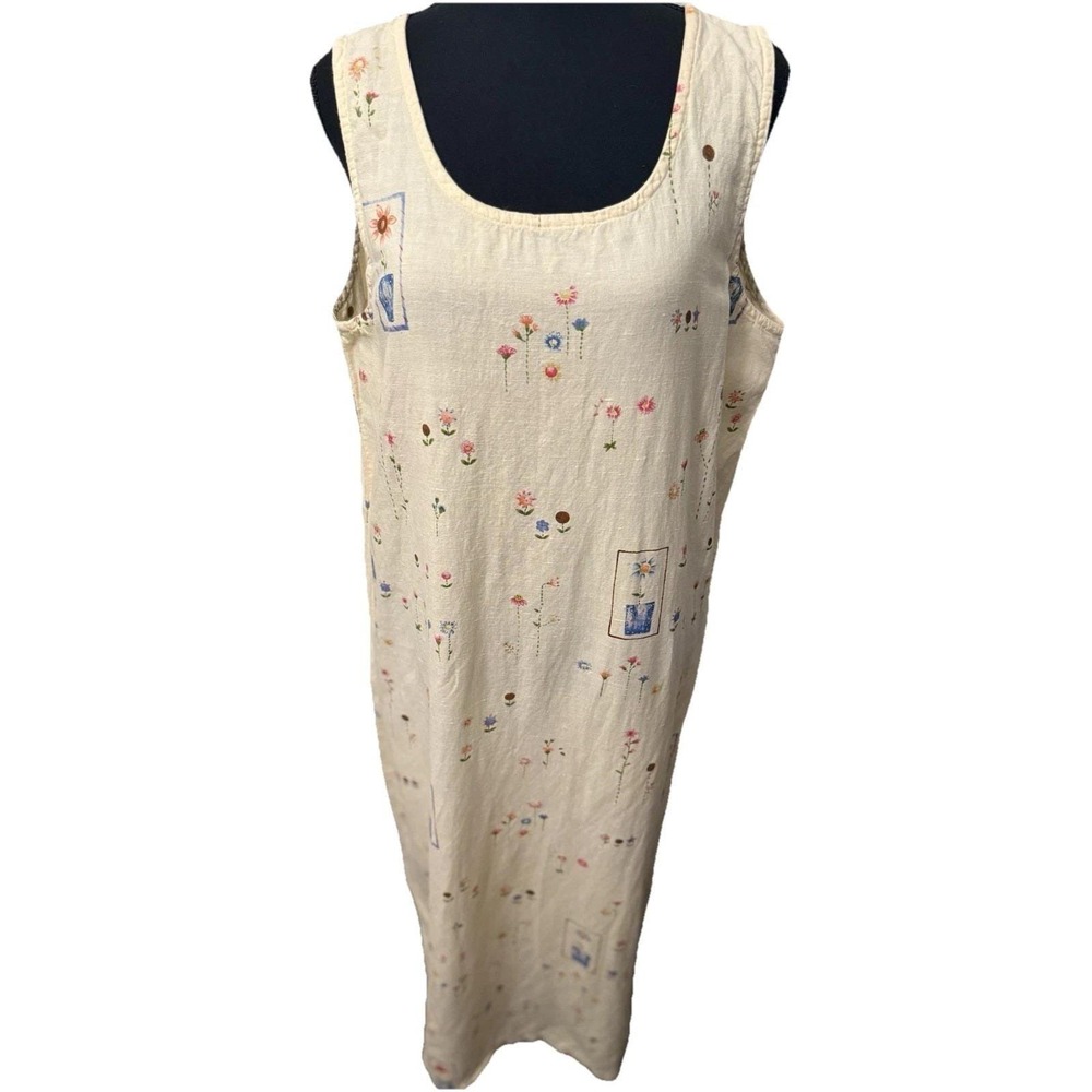 Hot Cotton Marc Ware Maxi Linen Cotton Dress Women XL Cottagecore Garden Party